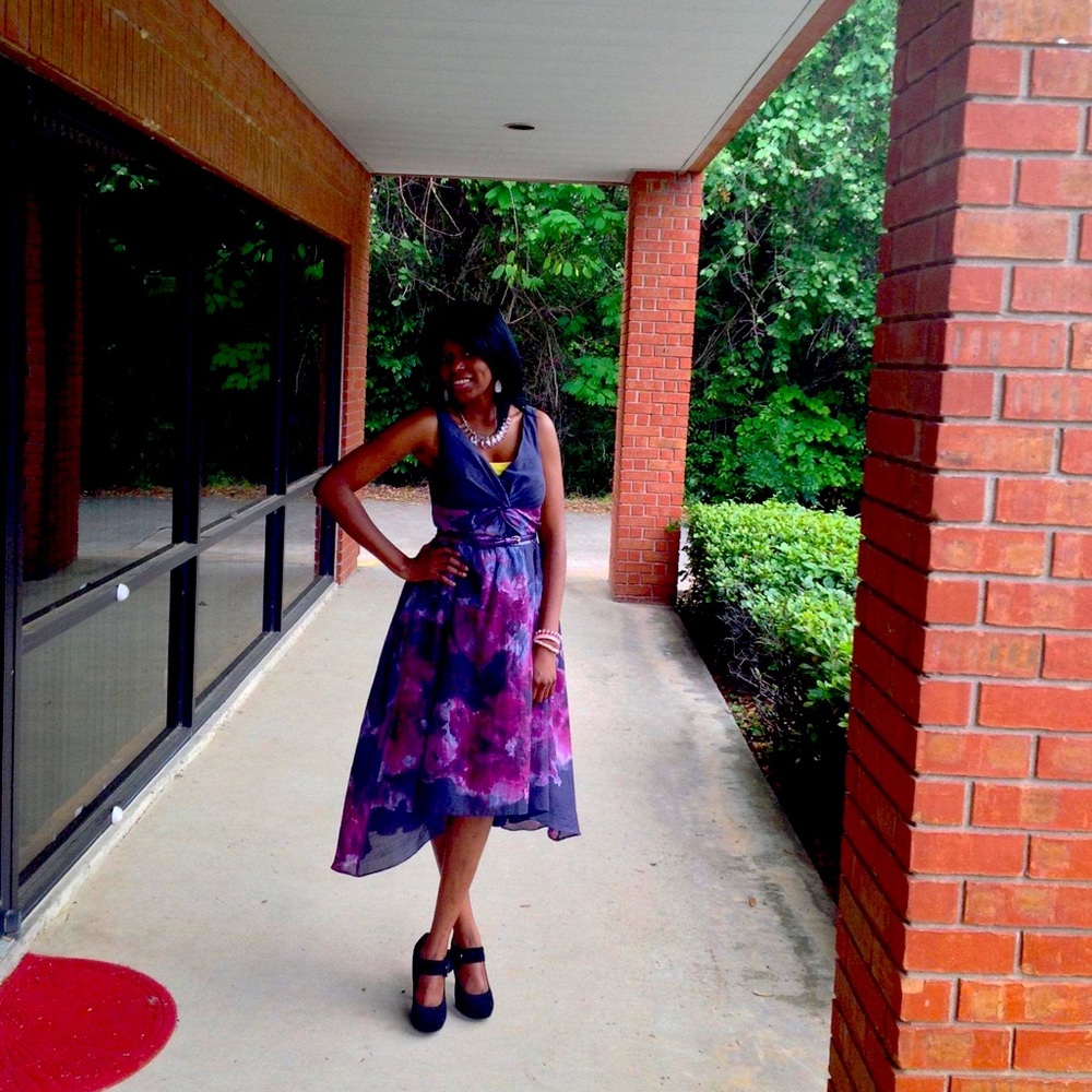 Lela Rose Neiman Marcus Navy Purple Dress